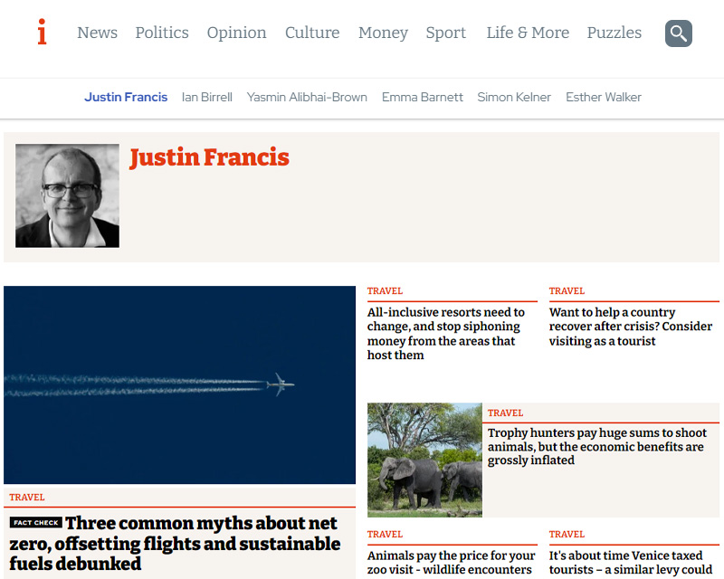 A screenshot of the i paper's website showing Justins colomn